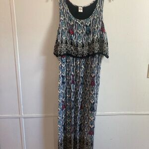 Bila Blue, Black and Red Patterned Maxi Dress